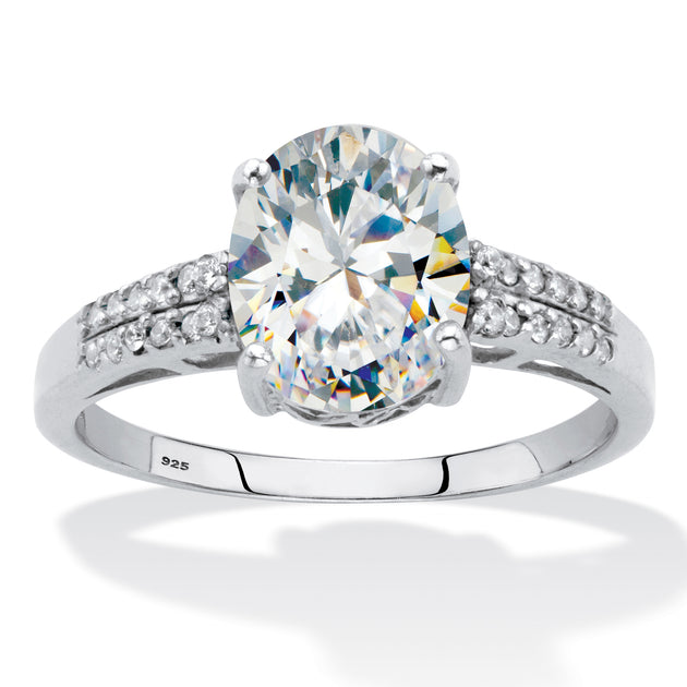 Palm 2.64 Cttw Oval-Cut Cubic Zirconia Platinum-plated Silver Engagement Ring White US 8 2