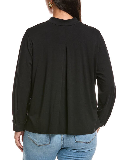 EILEEN FISHER Mandarin Collar Top Black XLarge 3