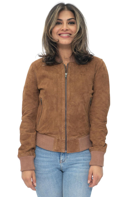 Infinity Womens MA-1 Suede Bomber Jacket Arnhem Brown XXXLarge 2