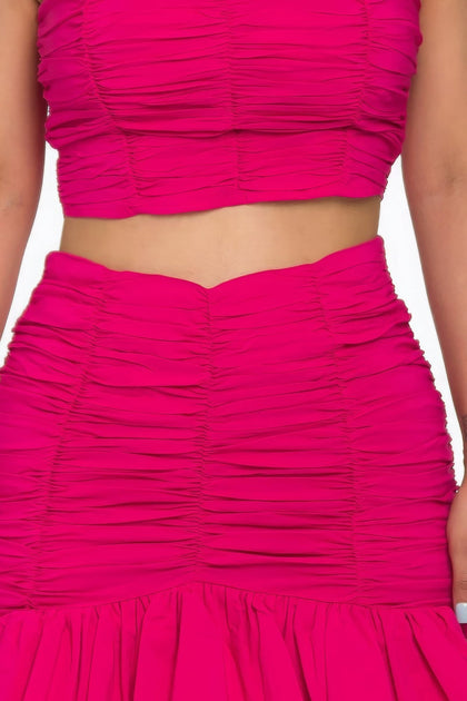TRUEDAMES Ruffle Ruched Mini Skirt Set Pink Large 4