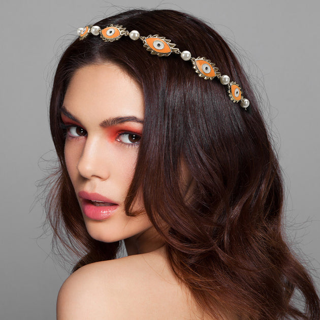 FASHNZFAB Evil Eye Metal Stretch Headband Gold 6