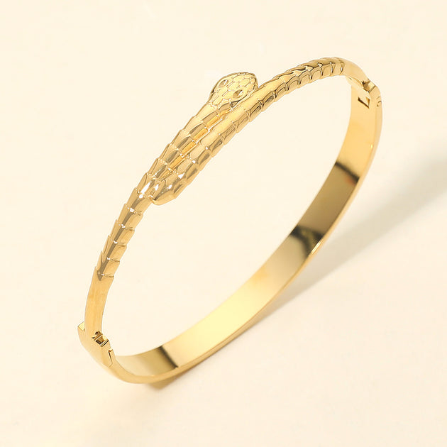 FASHNZFAB Snake Head Hinged Bangle Silver One Size 2