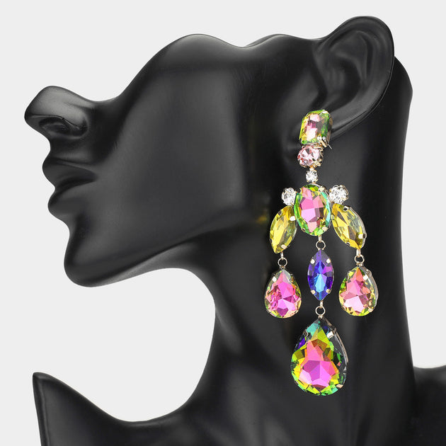 FASHNZFAB Teardrop Chandelier Earrings Gold Multi Red 3