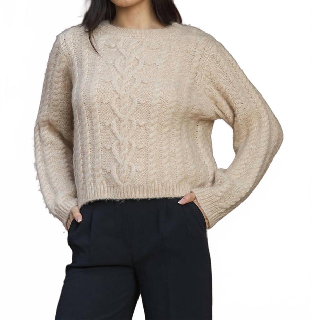 Sage & Clare Michelle Cable Crew Neck Top Beige Small 3