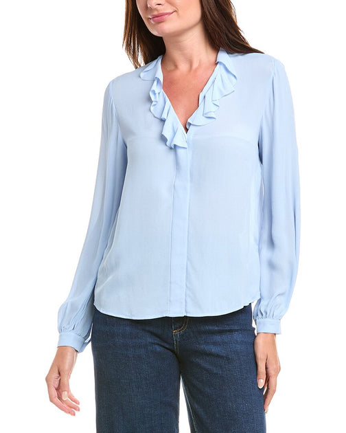 Brooks Brothers Ruffle Blouse Blue Large 2