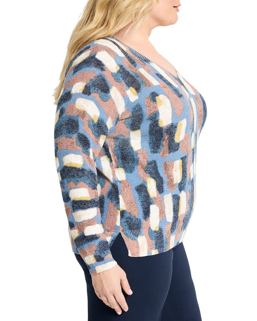 Nic + Zoe Plus Brushstrokes Waffle V-Ausschnitt Pullover Multi XXL 4
