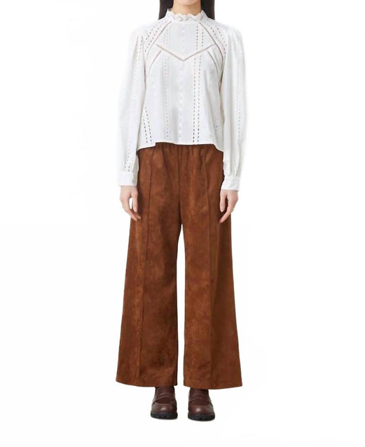 Suncoo Johan Wide Leg Vegan Suede Pants Brown Medium 2