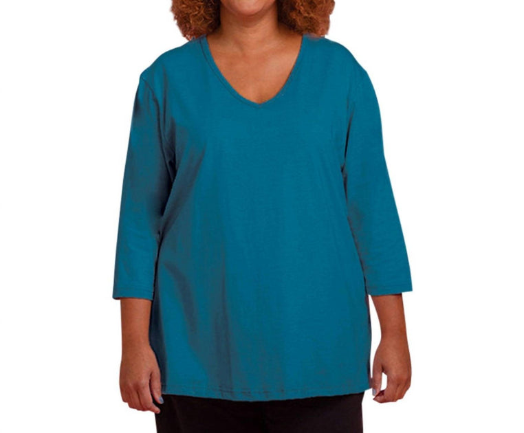 On The Plus Side Jersey 3/4 Sleeve V-Neck Tee Blue 5X 2