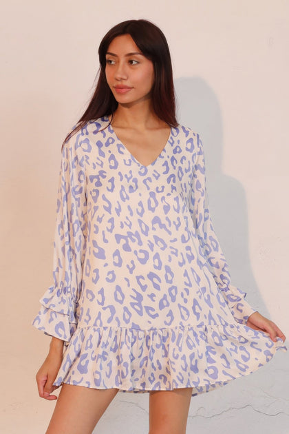 TRUEDAMES Simple Leopard Dress Blue Small 3