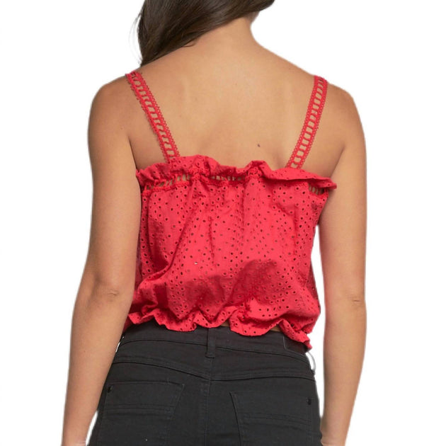ELAN Ruffled Tank Top Red Medium 3