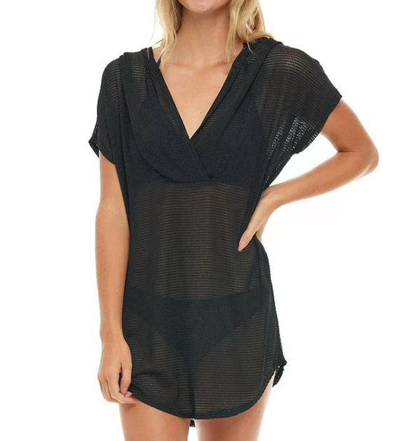 Jordan Taylor Hooded Mesh Swim Cover-Up Black Medium 2
