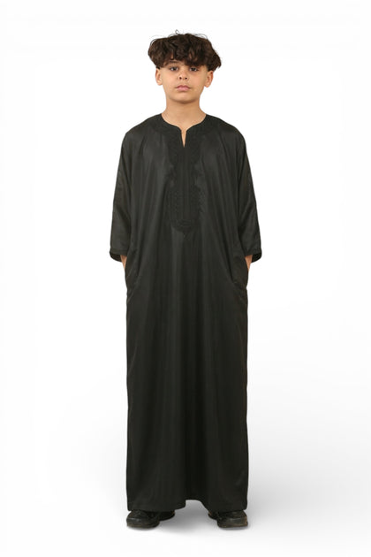 K-GG008 Boys Moroccan Thobe Black 6+ Years 2