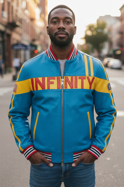 Infinity Mens Track Racing Bomber Biker Jacket Blue Large 2