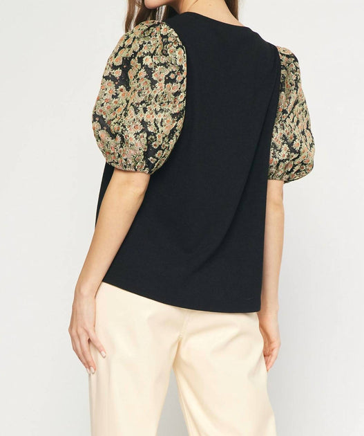 entro Floral Jacquard Sleeve Top Schwarz Small 4