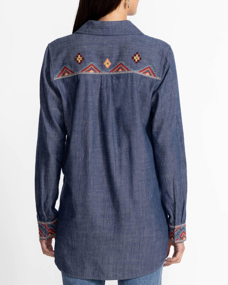 Johnny Was Women's Zip Up Helena Tunic Top In Denim Blu | ShopSimon