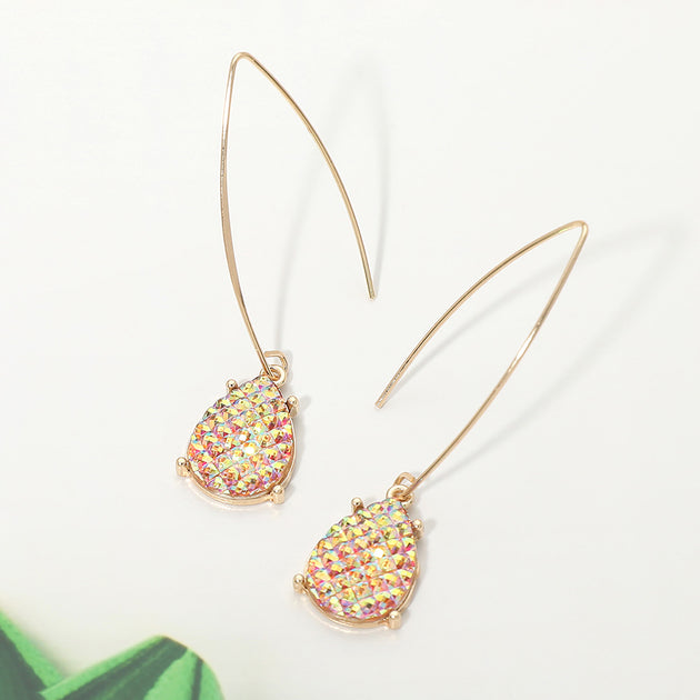 FASHNZFAB Faceted Teardrop Stone Cluster Long Drop Earrings Green 4