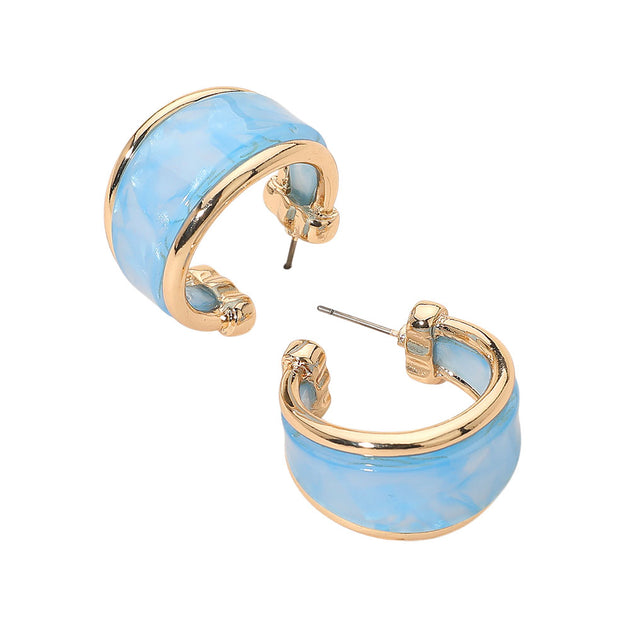 FASHNZFAB Wide Marbled Resin Hoop Earrings Pink 3