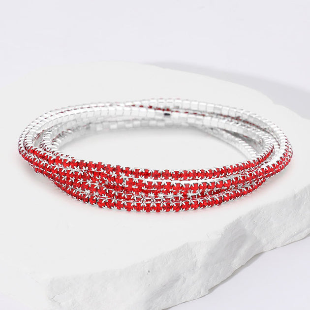 FASHNZFAB Rhinestone Stretch Bracelet Silver 6 Pieces 4