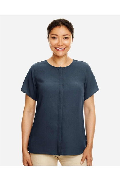 Devon & Jones Perfect Fit Crepe Blouse Blue Small 3