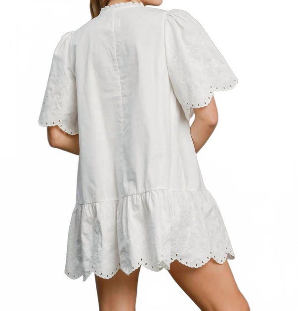 umgee Embroidered Mini Dress In White