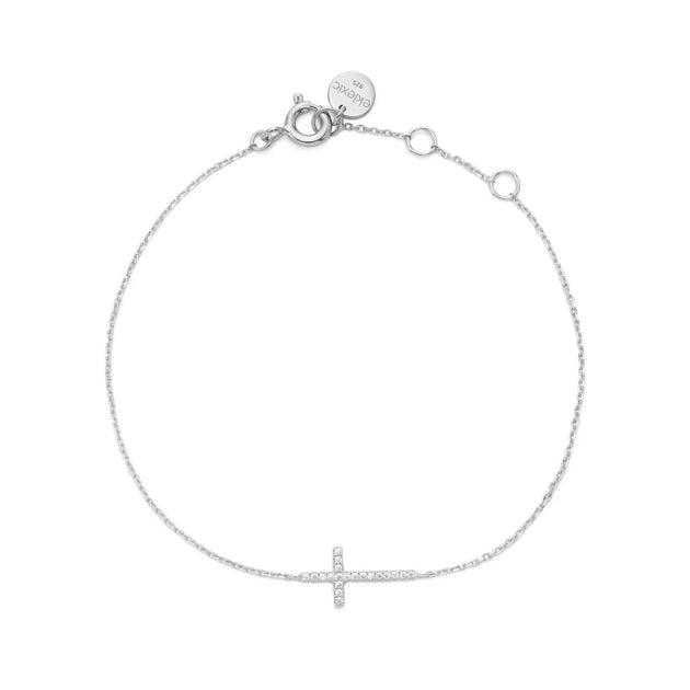 eklexic Horizontal Cubic Zirconia Cross Bracelet Silver One Size 2