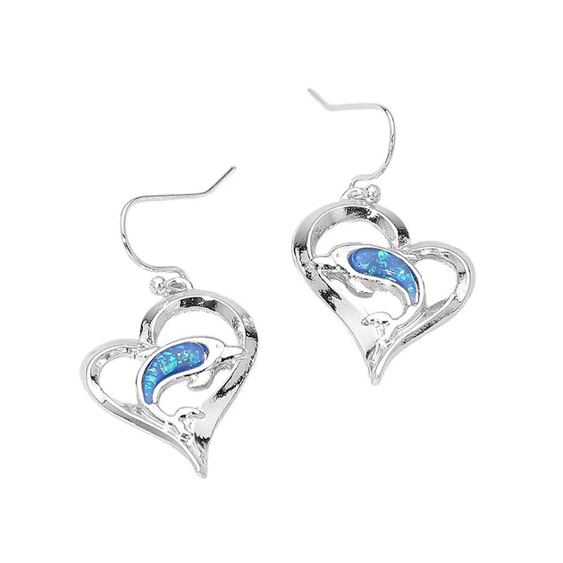 FASHNZFAB Dolphin Accent Heart Charm Drop Earrings Multi 3