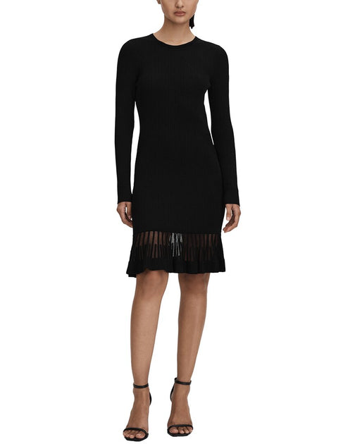 Reiss Teagan Knit Sheer Pleat Mini Dress Black Small 2