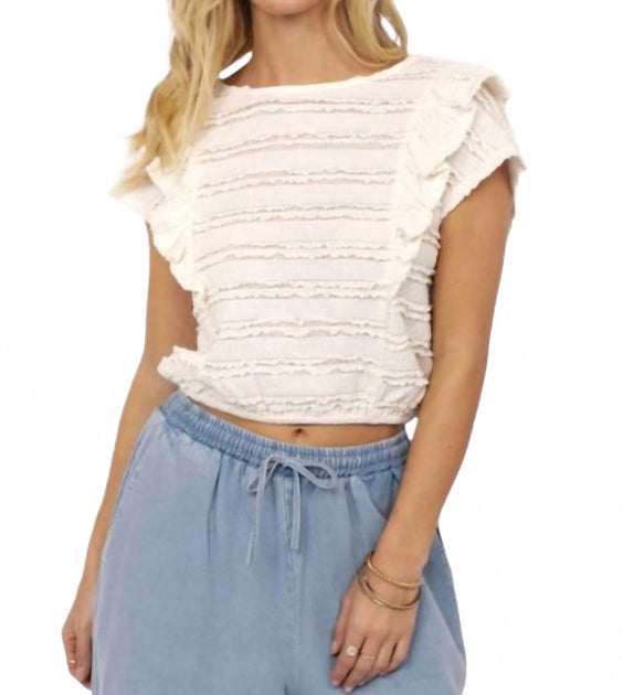 Sadie & Sage Wind Calls Ruffle Top Beige XS 2