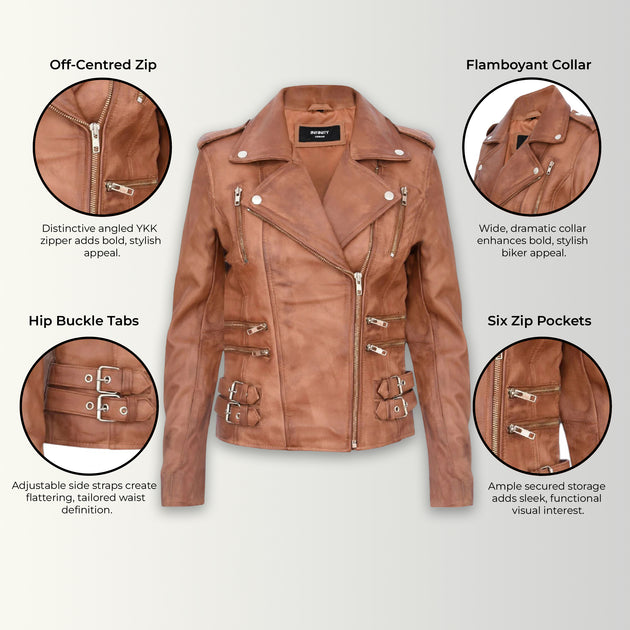 Infinity Constantia Biker Jacket Tan Brown US 10 4