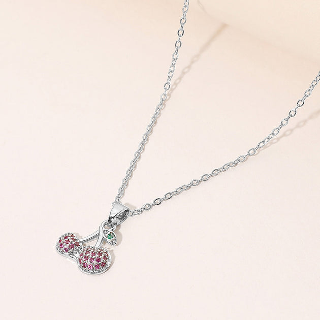 FASHNZFAB Cherry Pendant Necklace Silver One Size 2