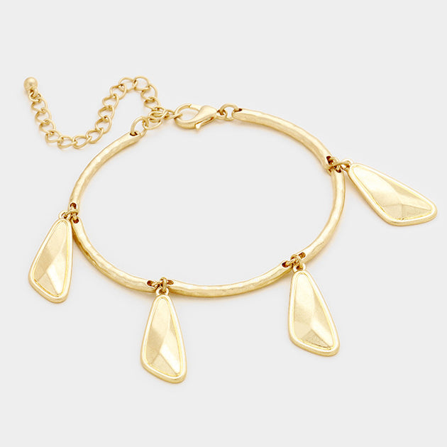 FASHNZFAB Geometric Metal Charms Station Bracelet Worn Gold One Size 2