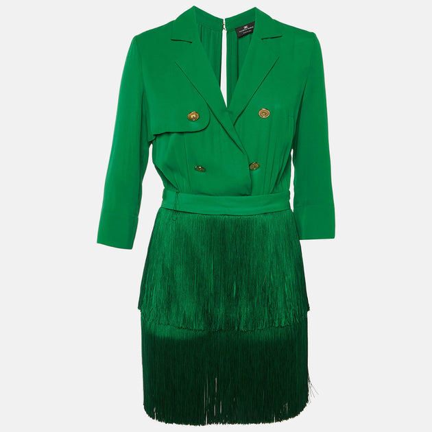 elisabetta franchi red and blue fringe dress Green Crepe Detachable Mini short sleeve Evening dress with regular Color:Blue / Orange Floral Winter Muse Sweater Dress