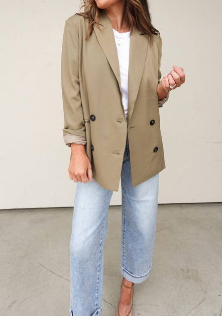 Edit by Nine Long Sleeve Relaxed Blazer Beige Small 2