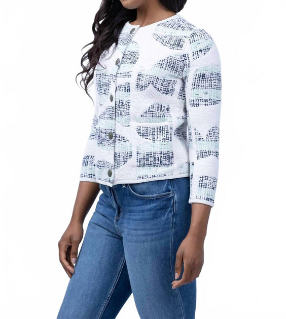 Nic + Zoe Circle Sequence Knit Jacket White Large 4