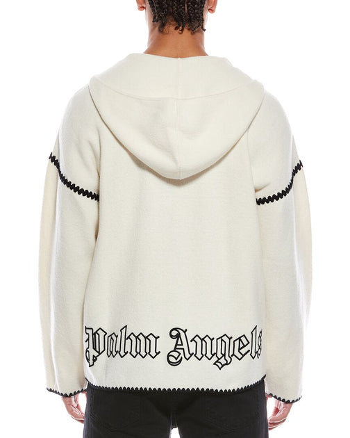 Palm Angels Monogram Zipped Knit Wool-Blend Hoodie Beige Medium 3