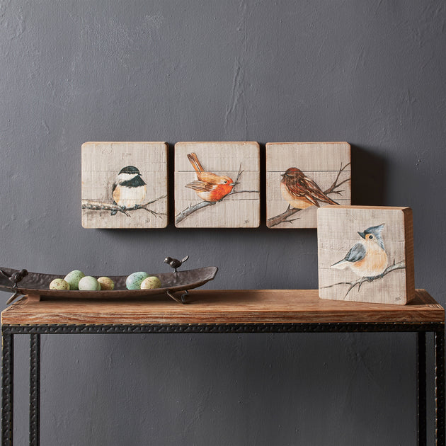 Hivvago Rustic Wood Bird Plaque Brown 3