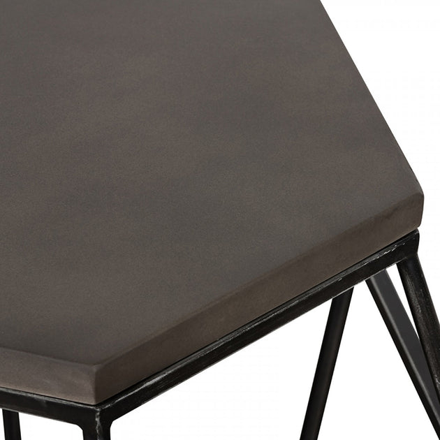 Hivvago Hexagonal Concrete End Table Gray/Black 4