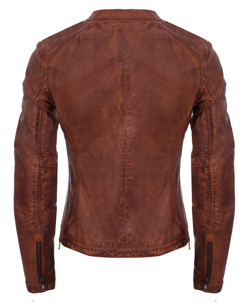 Infinity Prague Womens Leather Biker Jacket Brown XXXL 4