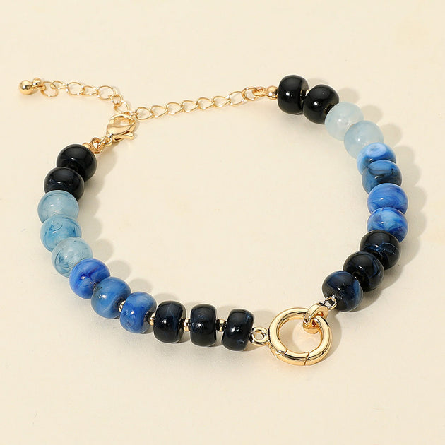 FASHNZFAB Gradient Beaded Bracelet Gold Navy Blue One Size 2