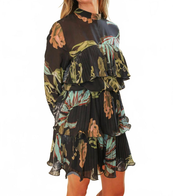 ALBERTO MAKALI Palm Tiered Dress With Belt Black Large 4