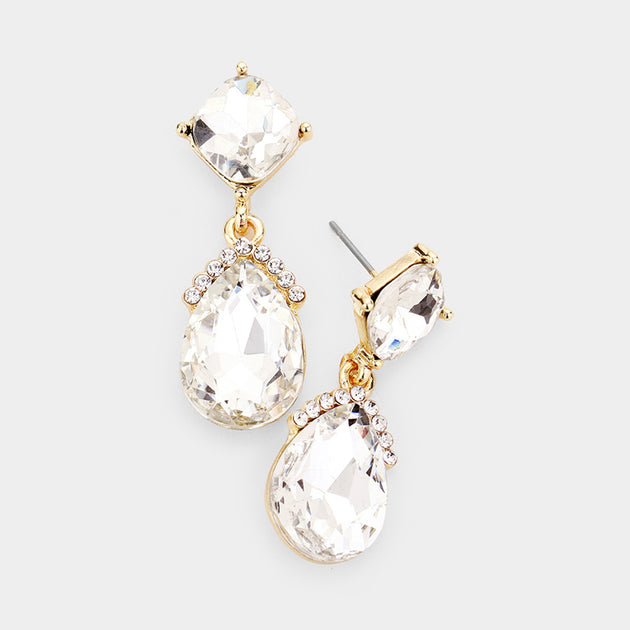 FASHNZFAB Marquise Crystal Teardrop Dangle Earrings Black 3
