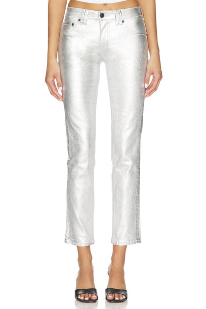 Free People Oracle Metallic Slim Straight Jeans Multi 26 2