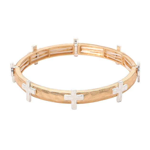 FASHNZFAB Cross Accent Stretch Bracelet Silver One Size 5