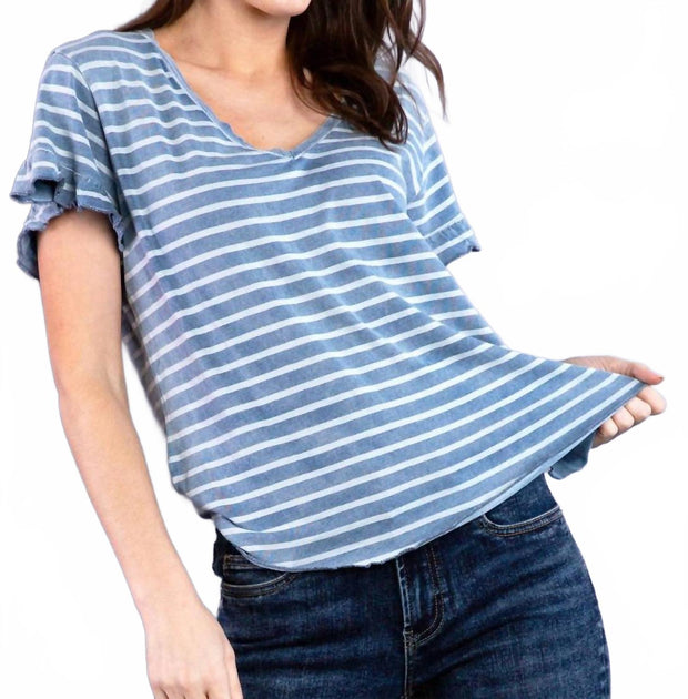 Billy T Ruffle V-Neck Tee Blue XLarge 2