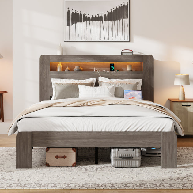 Streamdale Queen Wood Platform Bed Frame Dark Grey 4