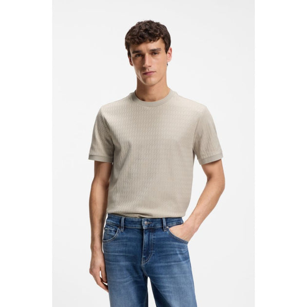 Boss Geometric-jacquard T-shirt Beige Small 4