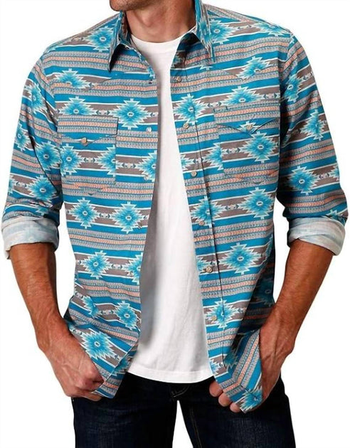 Roper Santa Fe Western Shirt Blue Medium 2