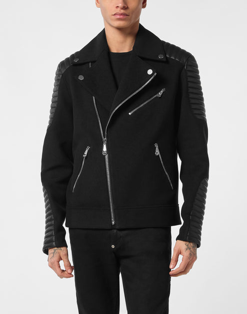 Philipp Plein Wool Biker Jacket Black XXL 4