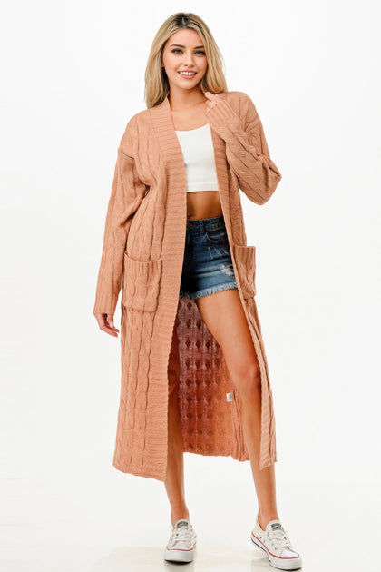 TRUEDAMES Cable Sweater Long Cardigan Brown Small 3