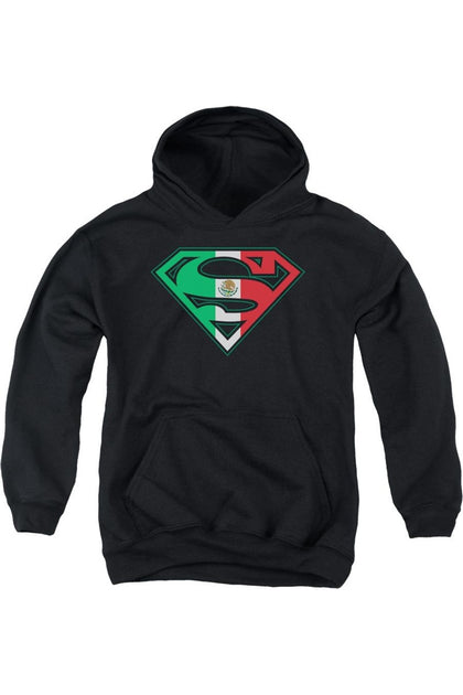 Gildan Superman Mexican Flag Shield Jugend Kapuzenpulli Schwarz Medium 2